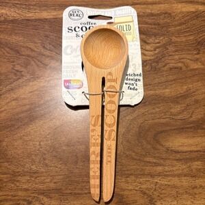 Talisman‎ Designs Coffee Scoop & Clip Solid Beechwood Etched Design Housewarming